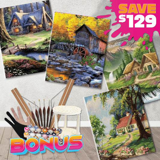 4pc Paint By Numbers Starter Bundle - Country Cottages Paint By Numbers