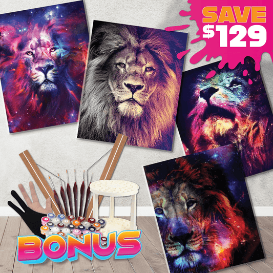 4pc Paint By Numbers Starter Bundle - Mystic Lion Paint By Numbers
