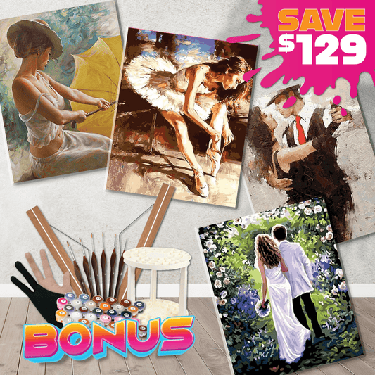 4pc Paint By Numbers Starter Bundle - Romantic Impressionism Paint By Numbers