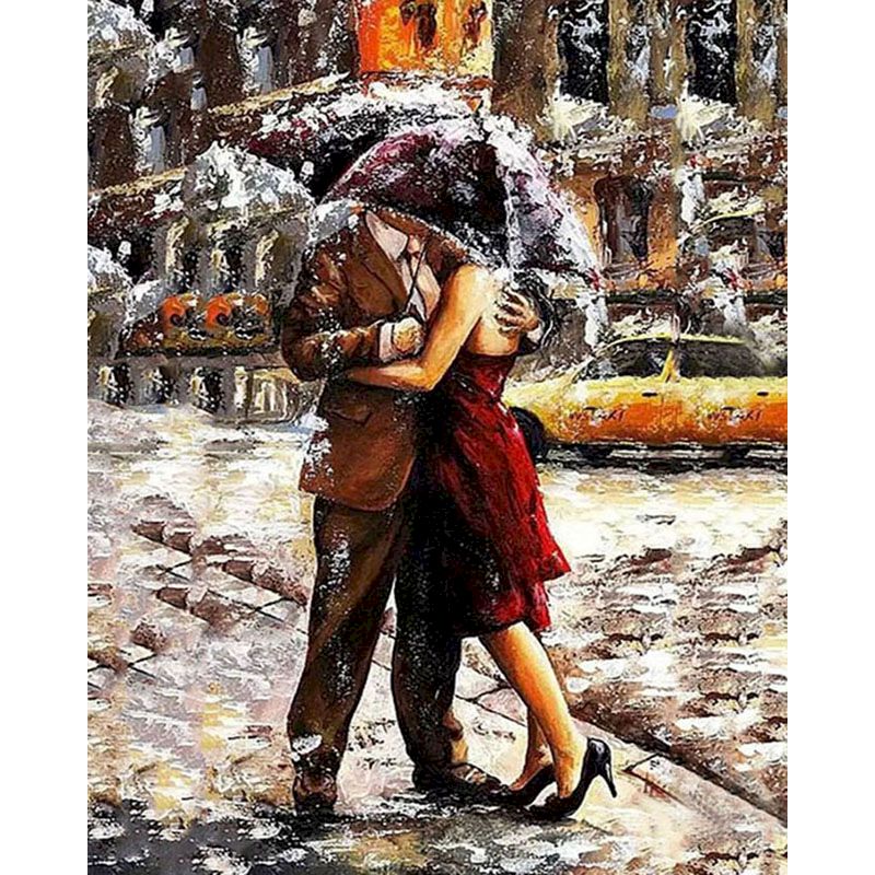4pc Paint By Numbers Starter Bundle - Umbrella Romance In the Rain Paint By Numbers