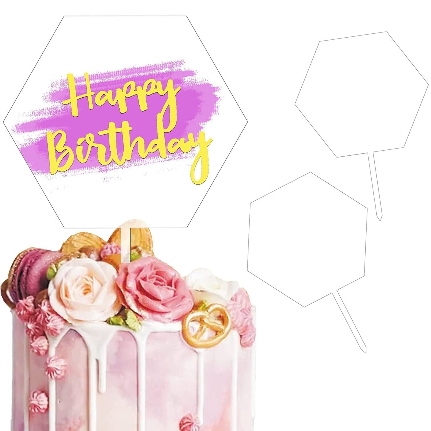 10pcs Blank Hexagon Acrylic Cake Toppers Blanks