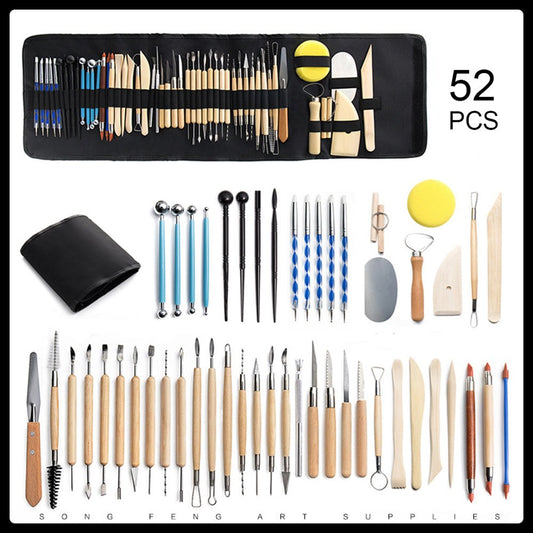 52PCS Pottery Ceramic Tools Kit Polymer Clay Sculpting Carving Modelling DIY Art