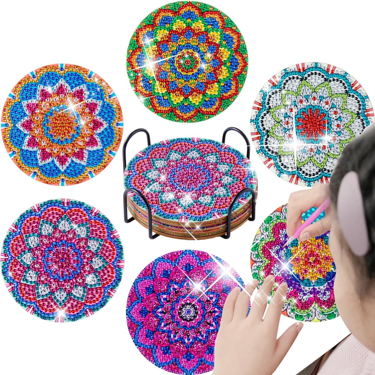 6pc/Sets Diamond Painting Coasters Kits With Holder - Rich Mandalas