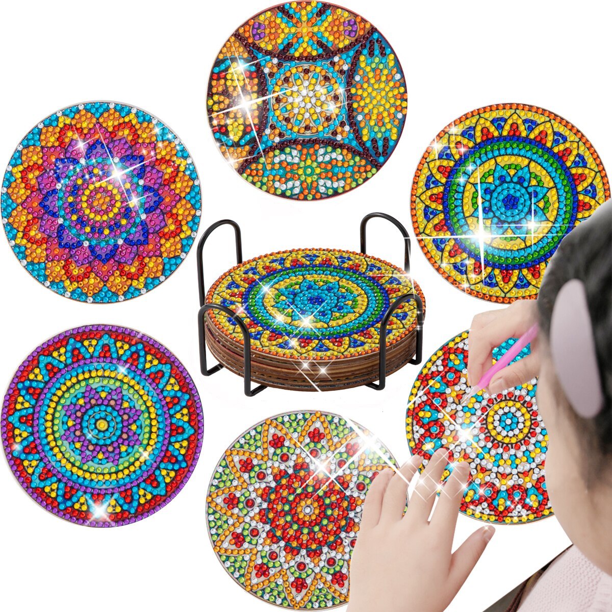 6pc/Sets Diamond Painting Coasters Kits With Holder - Rich Mandalas