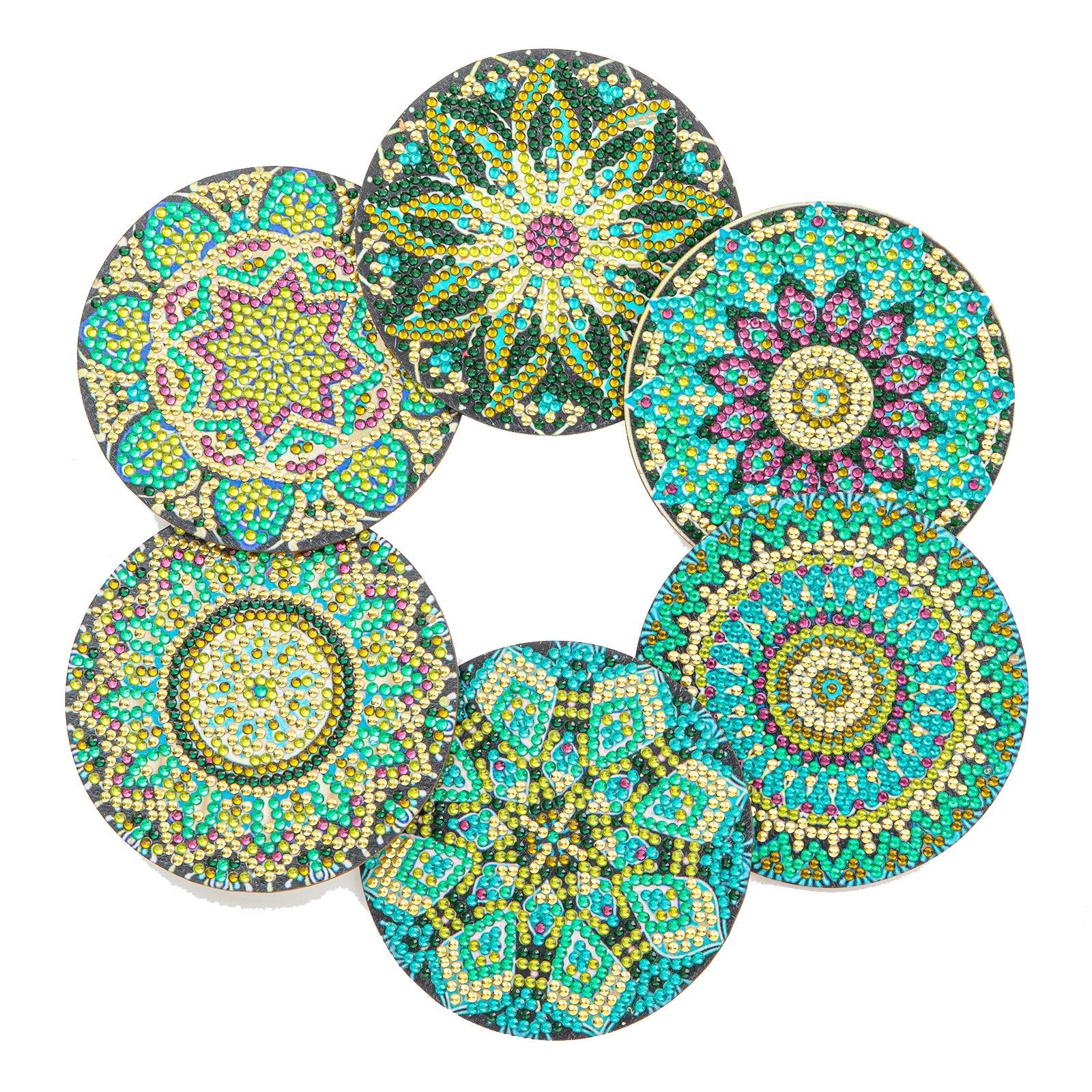 6pc/Sets Diamond Painting Coasters Kits With Holder - Green Mandalas