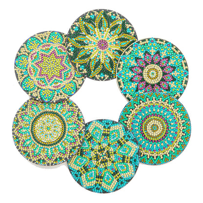 6pc/Sets Diamond Painting Coasters Kits With Holder - Green Mandalas