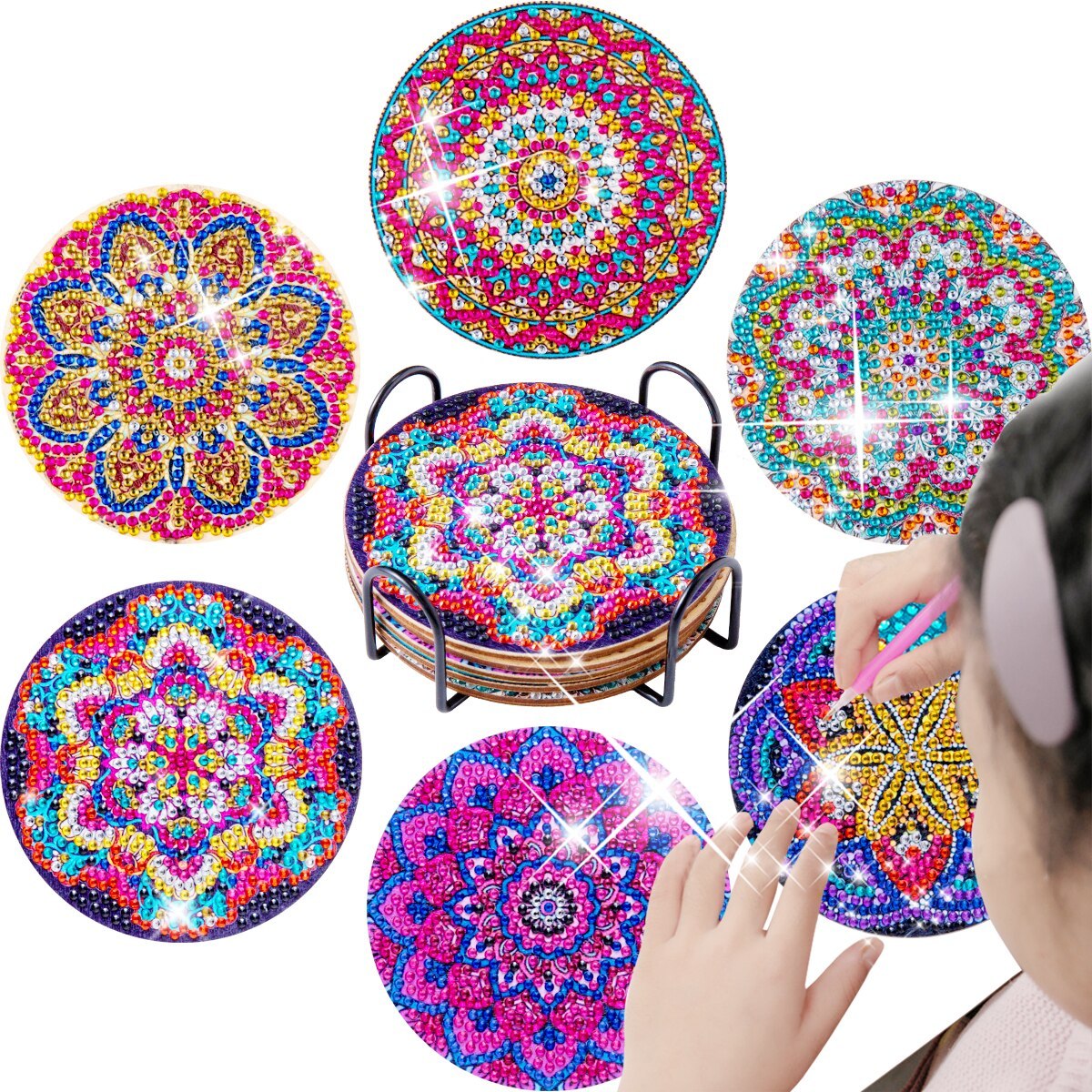 6pc/Sets Diamond Painting Coasters Kits With Holder - Rich Mandalas