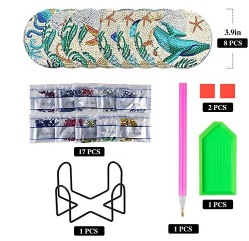 6pc/Sets Diamond Painting Coasters Kits With Holder - Green Mandalas