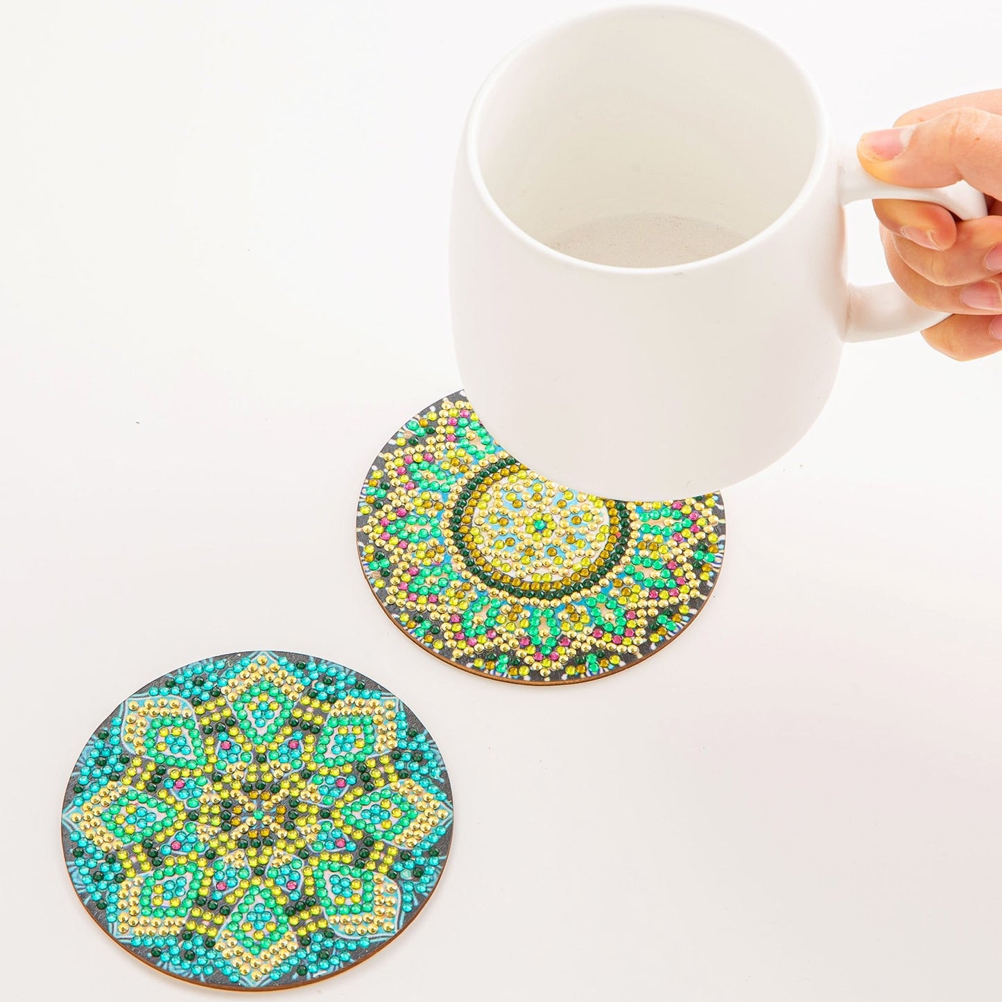 6pc/Sets Diamond Painting Coasters Kits With Holder - Green Mandalas