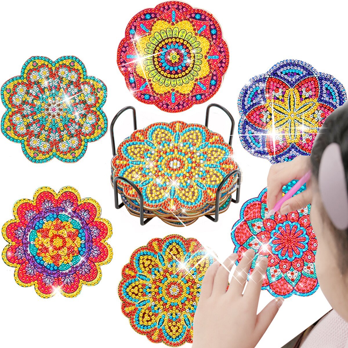 6pc/Sets Diamond Painting Coasters Kits With Holder - Rich Mandalas