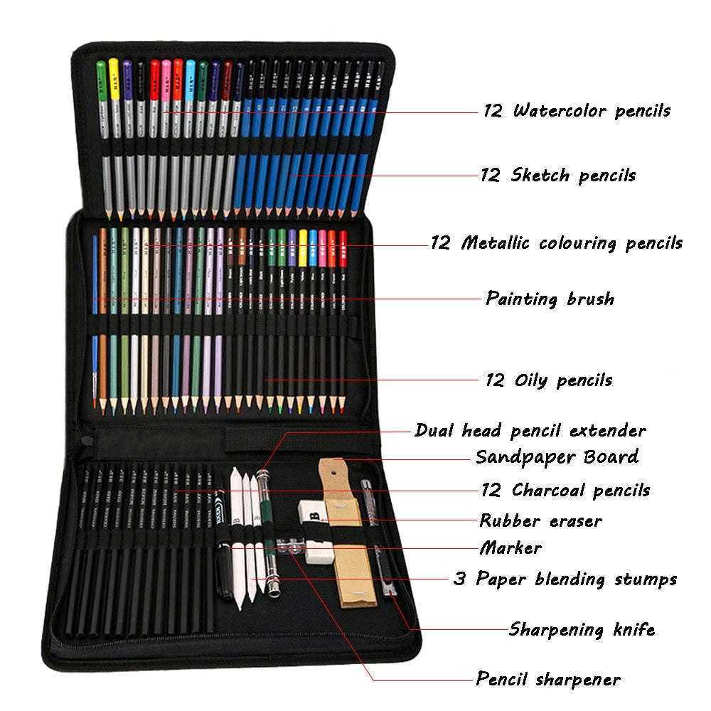 72pcs Professional Drawing Artist Kit Set Pencils and Sketch Charcoal Art Tools Home & Garden > Hobbies