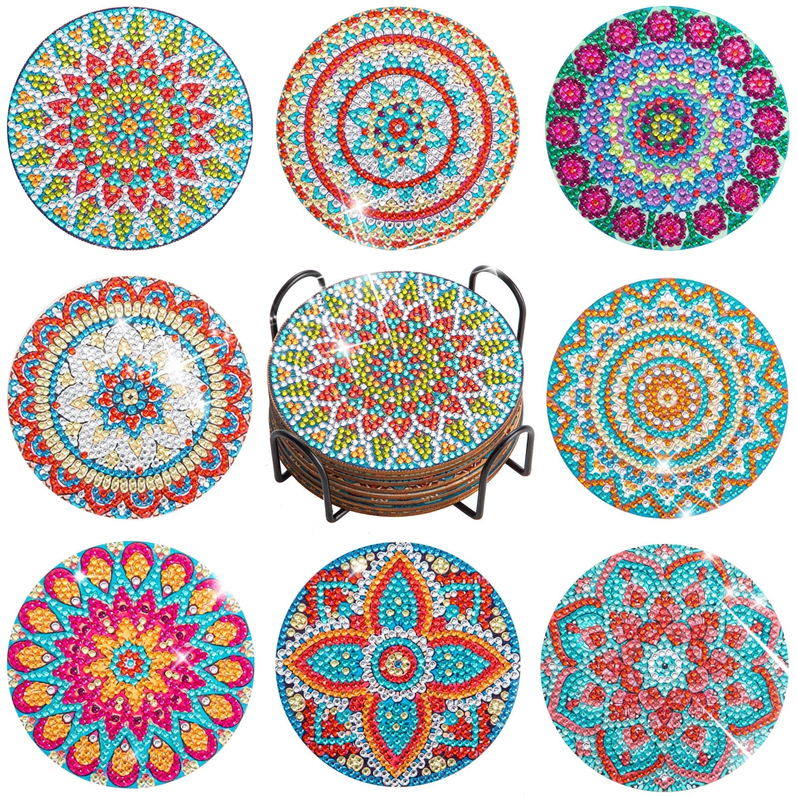 8pc/Sets Diamond Painting Coasters Kits With Holder - Pretty Mandalas