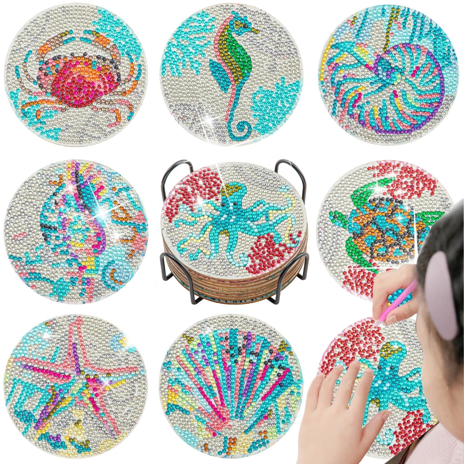 8pc/Sets Diamond Painting Coasters Kits With Holder - Colours Under the Sea