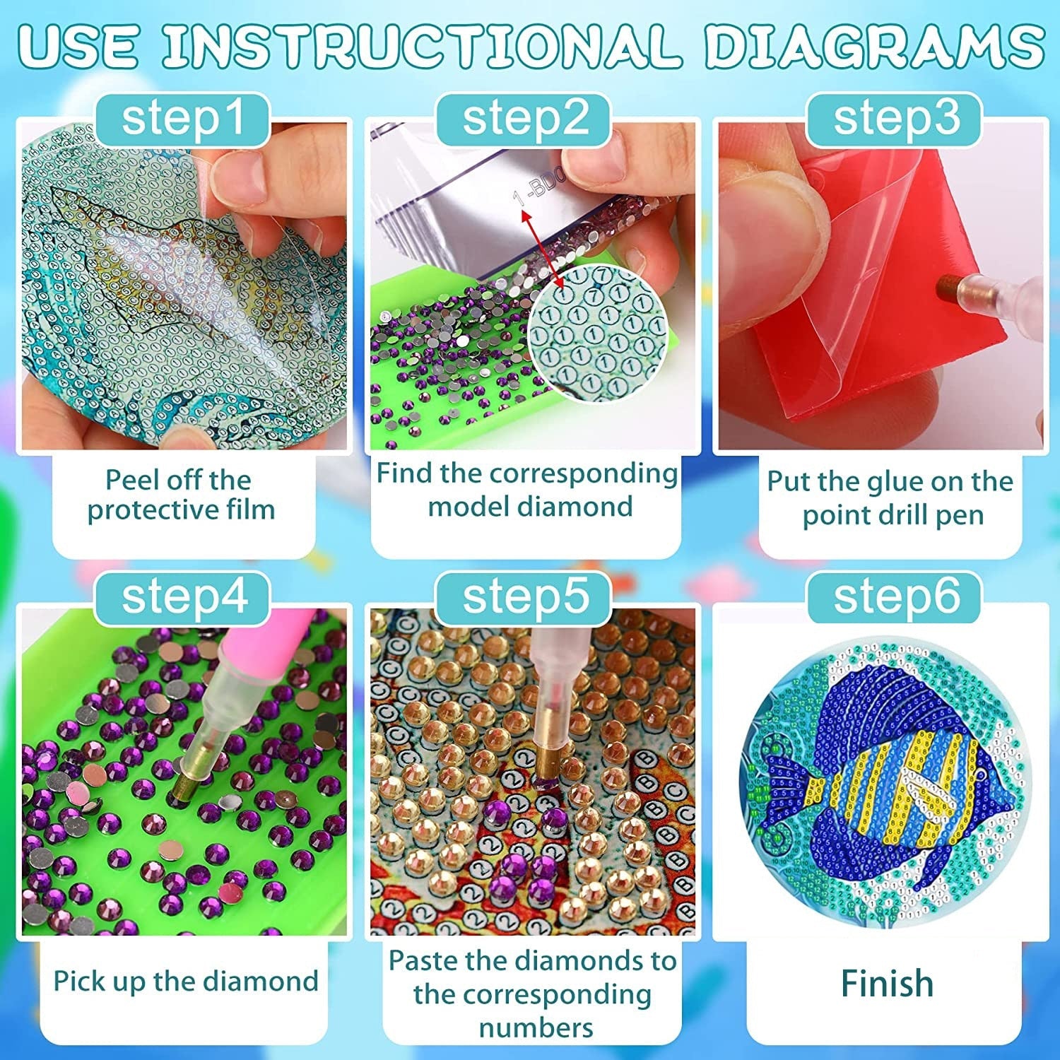 8pc/Sets Diamond Painting Coasters Kits With Holder - Animal Mandalas