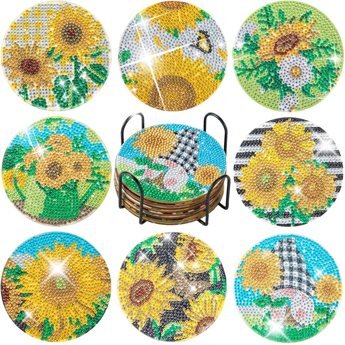 8pc/Sets Diamond Painting Coasters Kits With Holder - Sunflowers