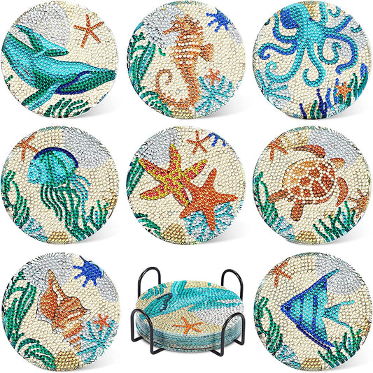 8pc/Sets Diamond Painting Coasters Kits With Holder - Tropical Under the Sea