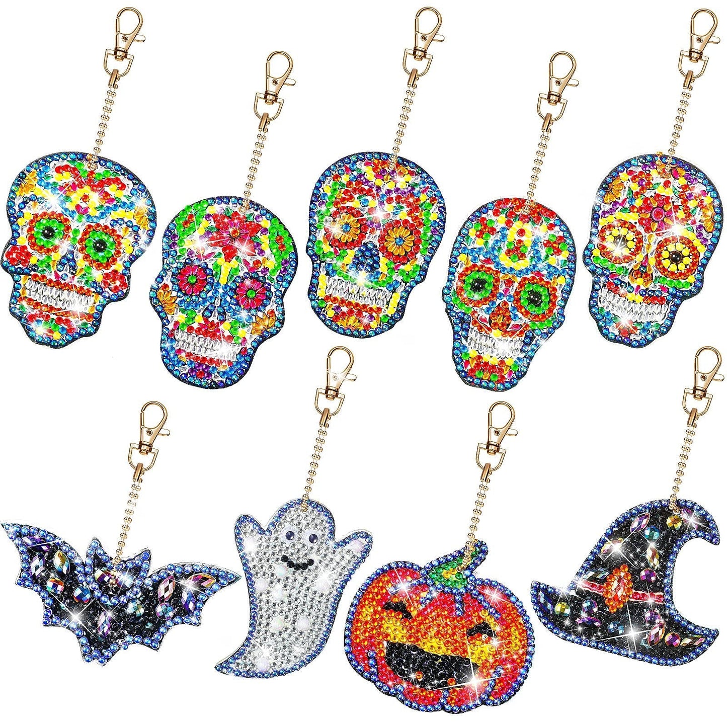 9Pcs Halloween 5D Diamond Painting Keychain Pendant Craft Kit 