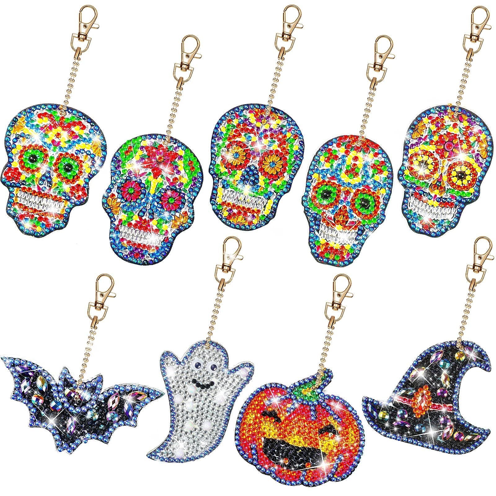 9Pcs Halloween 5D Diamond Painting Keychain Pendant Craft Kit 