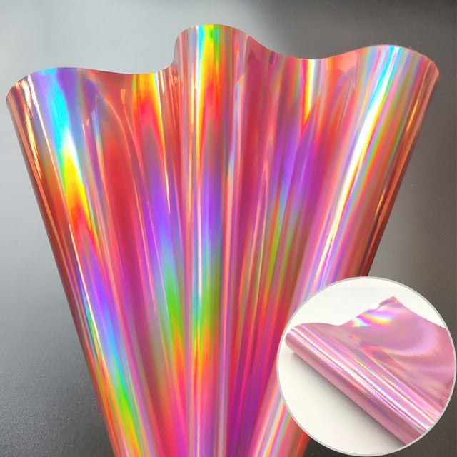 iridescent Rainbow Faux PU Leather Sheet Cut