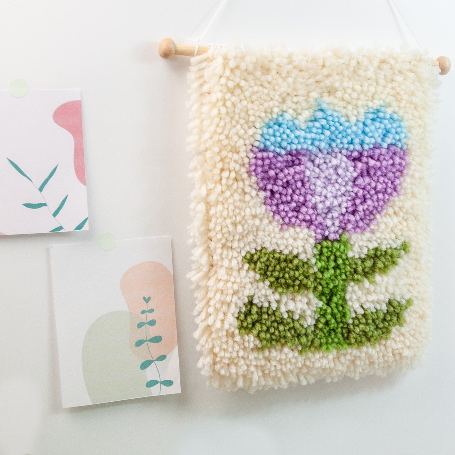 Beginner Mini Latch Hook Wall Hanging Kit Floral Series - Purple Tulip