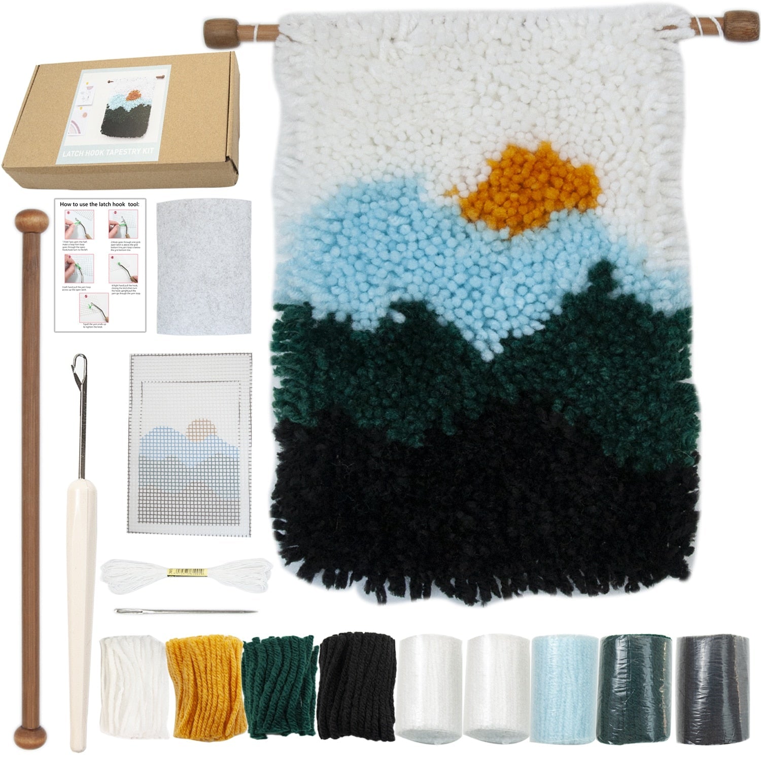 Beginner Mini Latch Hook Wall Hanging Kit Scenery Series - Blue Mountain Sunrise