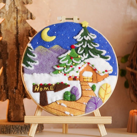 Christmas Wool Felt Painting Craft Kits With Frame - Path to Home Wool Felting Kits