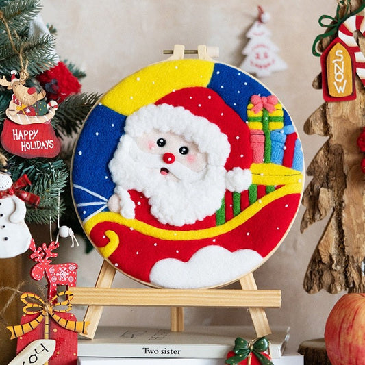 Christmas Wool Felt Painting Craft Kits With Frame - Santa Wool Felting Kits