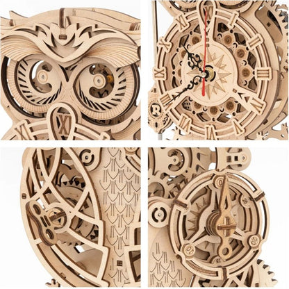 DIY Wooden Owl Clock Model Kit Art