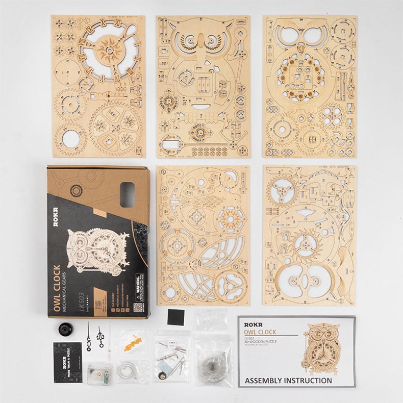 DIY Wooden Owl Clock Model Kit Art