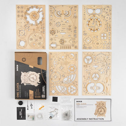 DIY Wooden Owl Clock Model Kit Art