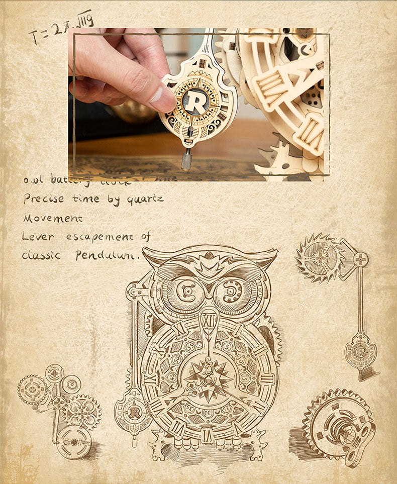 DIY Wooden Owl Clock Model Kit Art