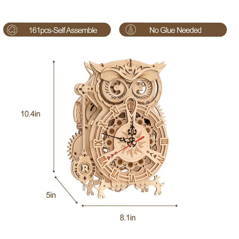 DIY Wooden Owl Clock Model Kit Art