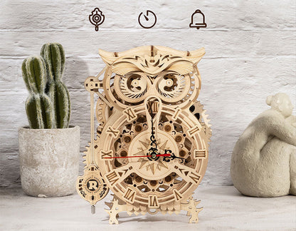 DIY Wooden Owl Clock Model Kit Art