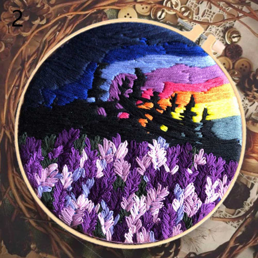 DIY Embroidery Beginner Kit Lavender Landscape Art