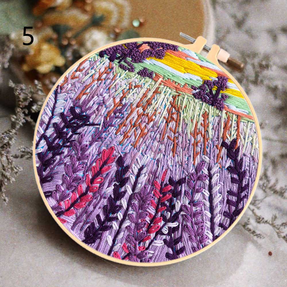 DIY Embroidery Beginner Kit Purple Landscape 