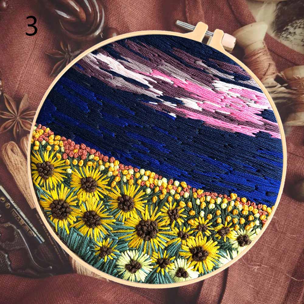 DIY Embroidery Beginner Kit Sunflower Landscape Art