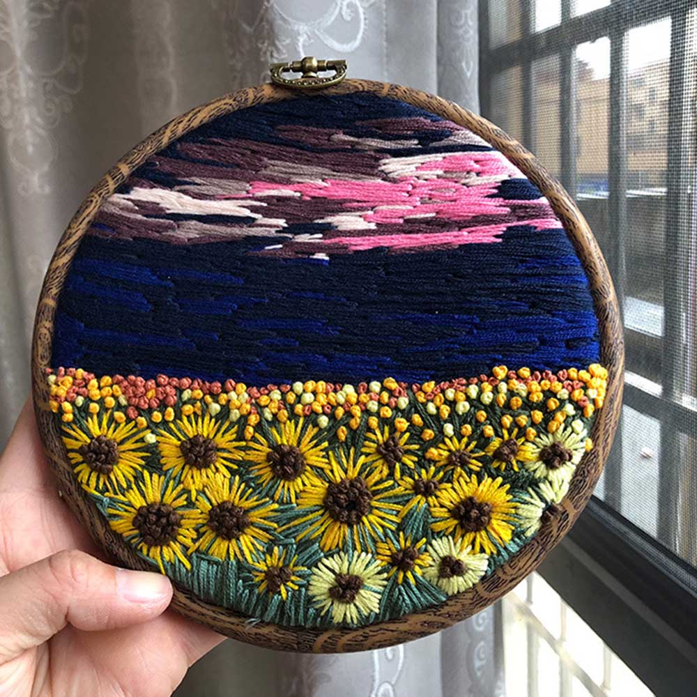 DIY Embroidery Beginner Kit Sunflower Landscape Art