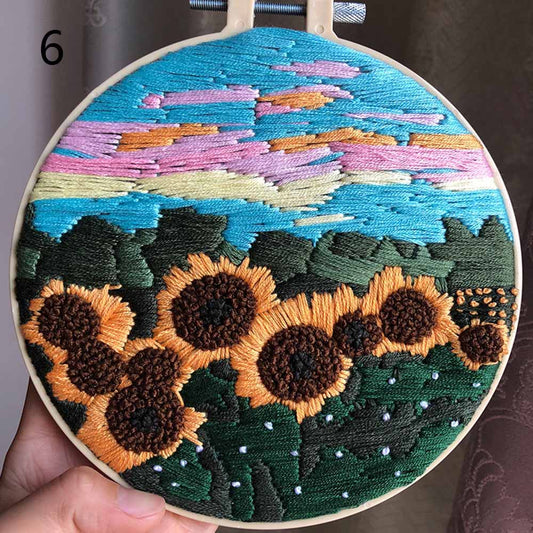 DIY Embroidery Beginner Kit Sunflower Landscape Art