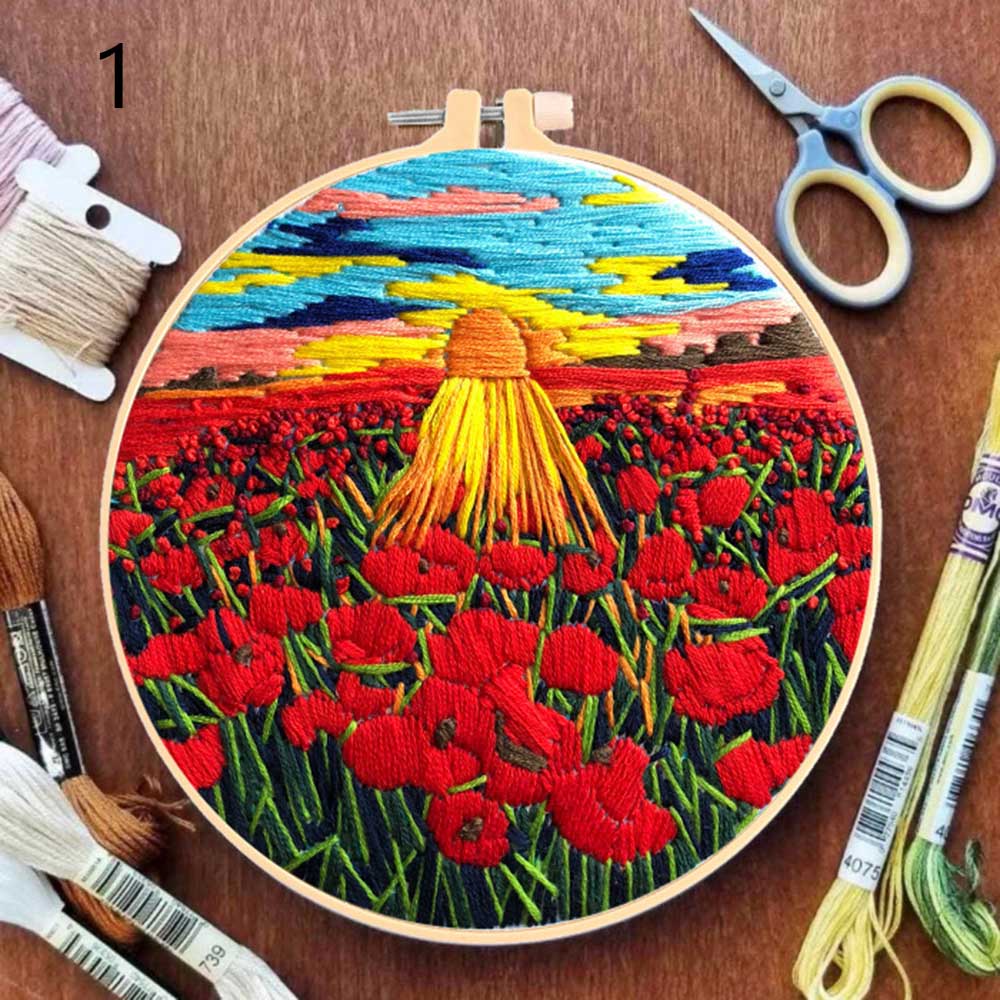 DIY Embroidery Beginner Kit Sunrise Landscape Art