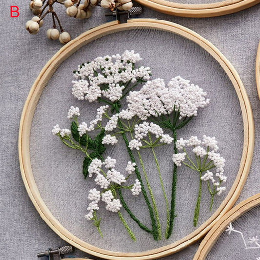 DIY Embroidery Beginner Kit White Flowers Art