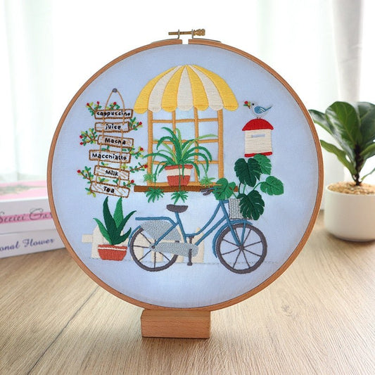 DIY Embroidery Kit - Blue Bike Embroidery