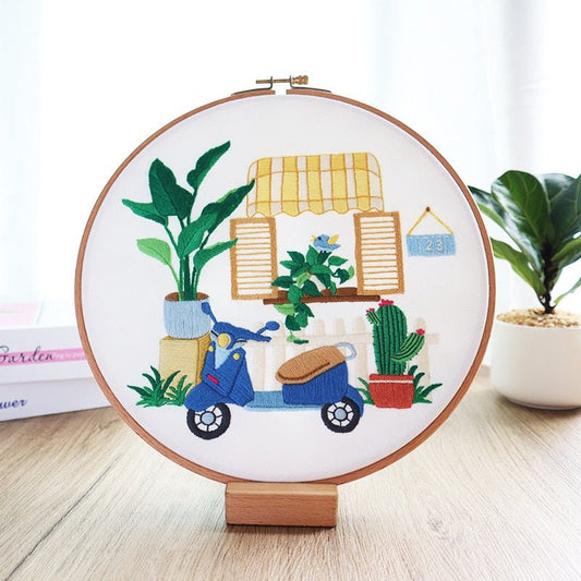 DIY Embroidery Kit - Blue Scooter Embroidery
