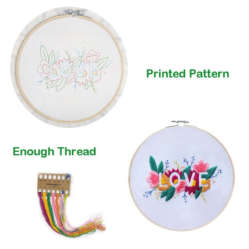 DIY Embroidery Kit - Floral Frame Love Embroidery