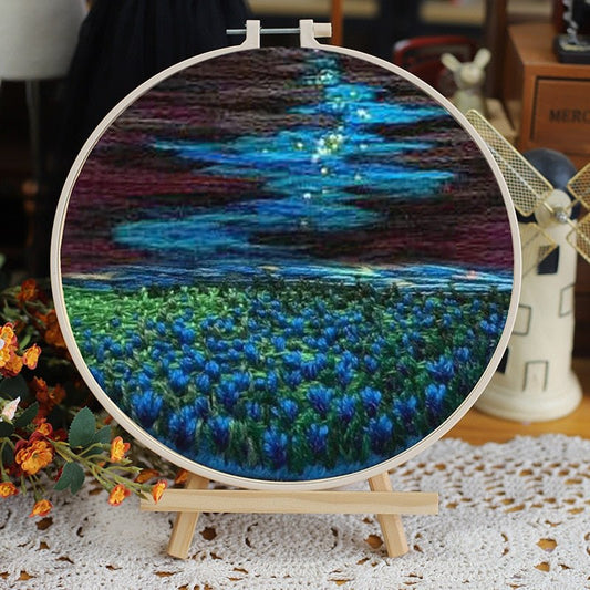 DIY Embroidery Kit - Night Skies over Blue Flowers Embroidery