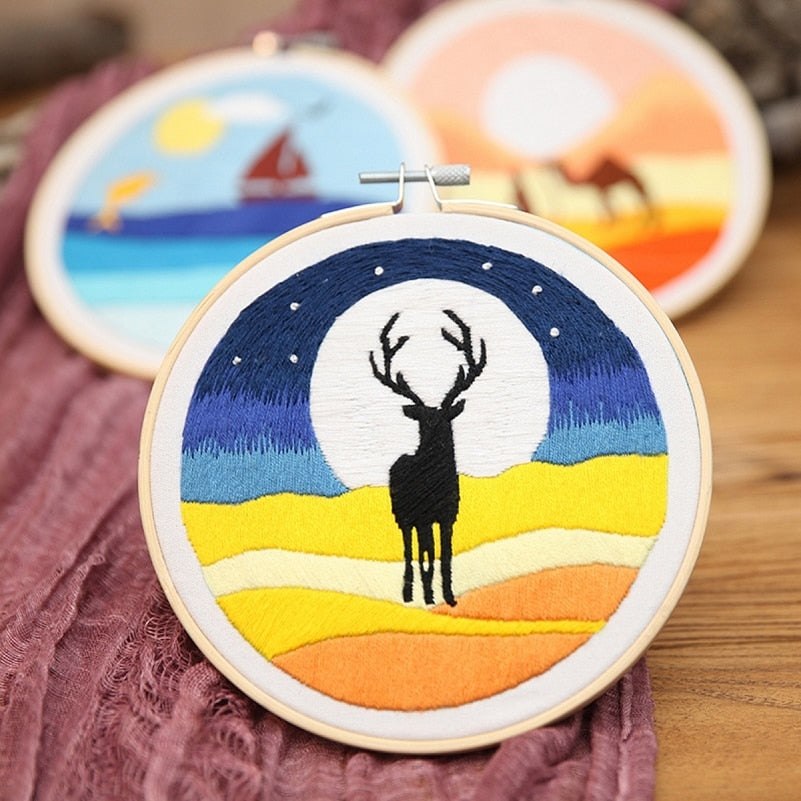 DIY Embroidery Kit - Night time Deer Embroidery