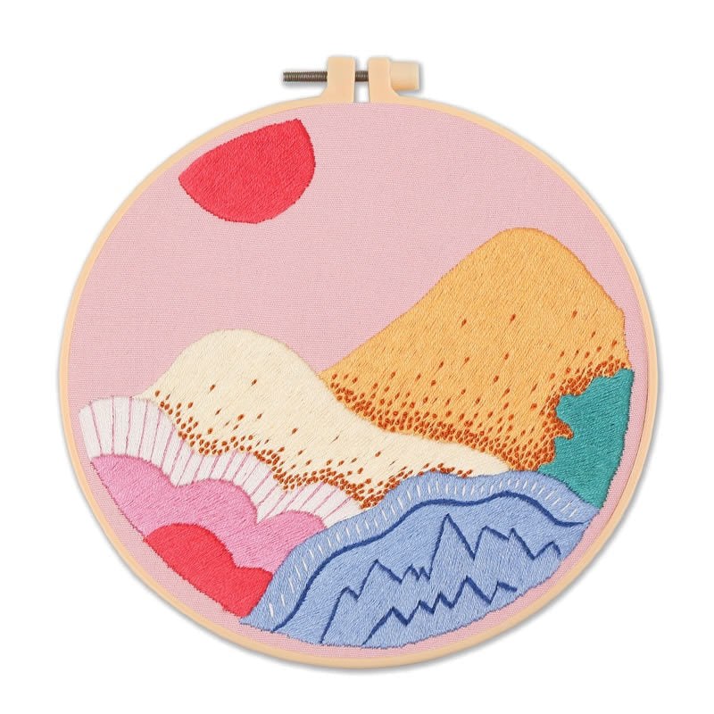DIY Embroidery Kit - Pink Mountains Range Embroidery