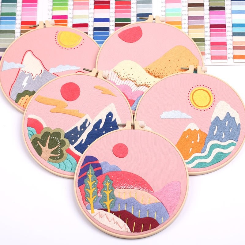 DIY Embroidery Kit - Pink Mountains Range Embroidery