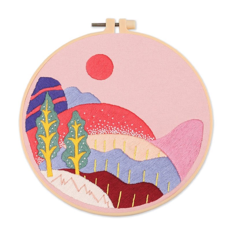 DIY Embroidery Kit - Pink Mountains Range Embroidery