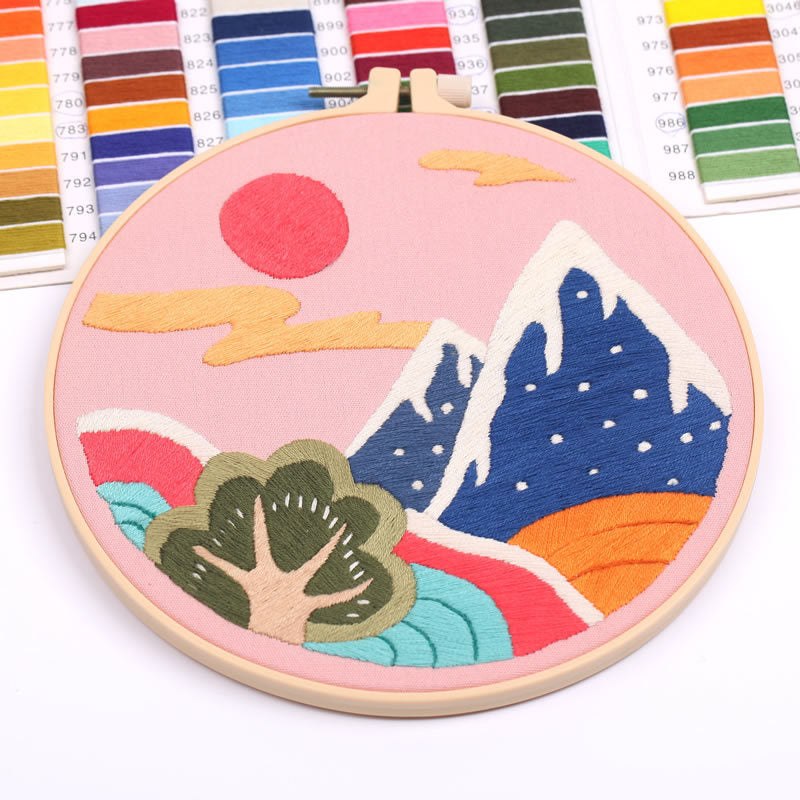 DIY Embroidery Kit - Pink Mountains Range Embroidery