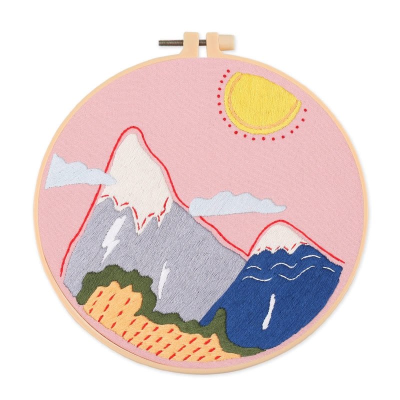 DIY Embroidery Kit - Pink Mountains Range Embroidery